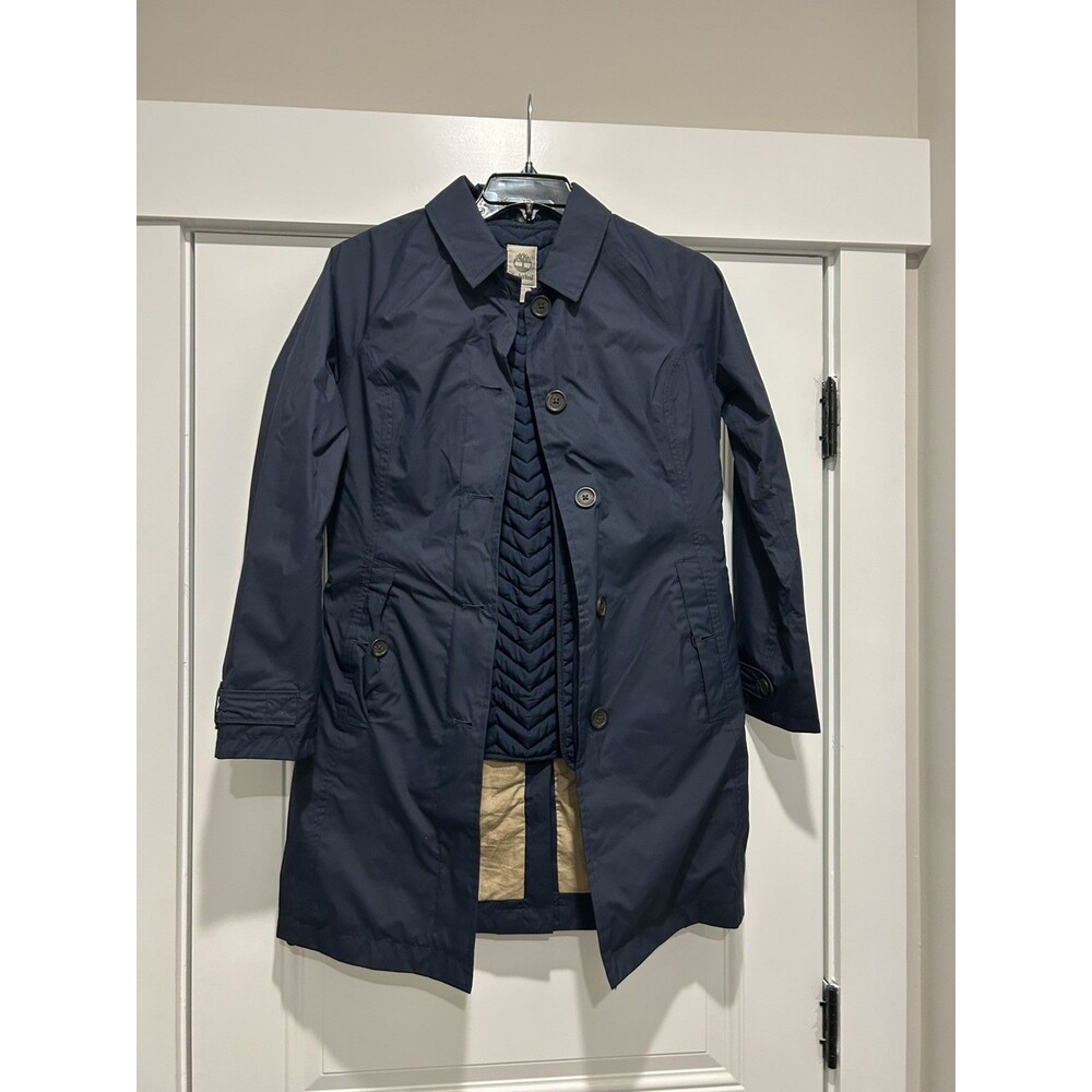 Timberland Women HyVent Waterproof 2 in 1 Trench Coat Blue Small Quilted Liner